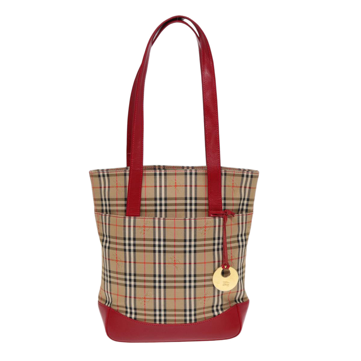 Burberry Luxury Nova Check Tote Bag Auth Leather Canvas Beige