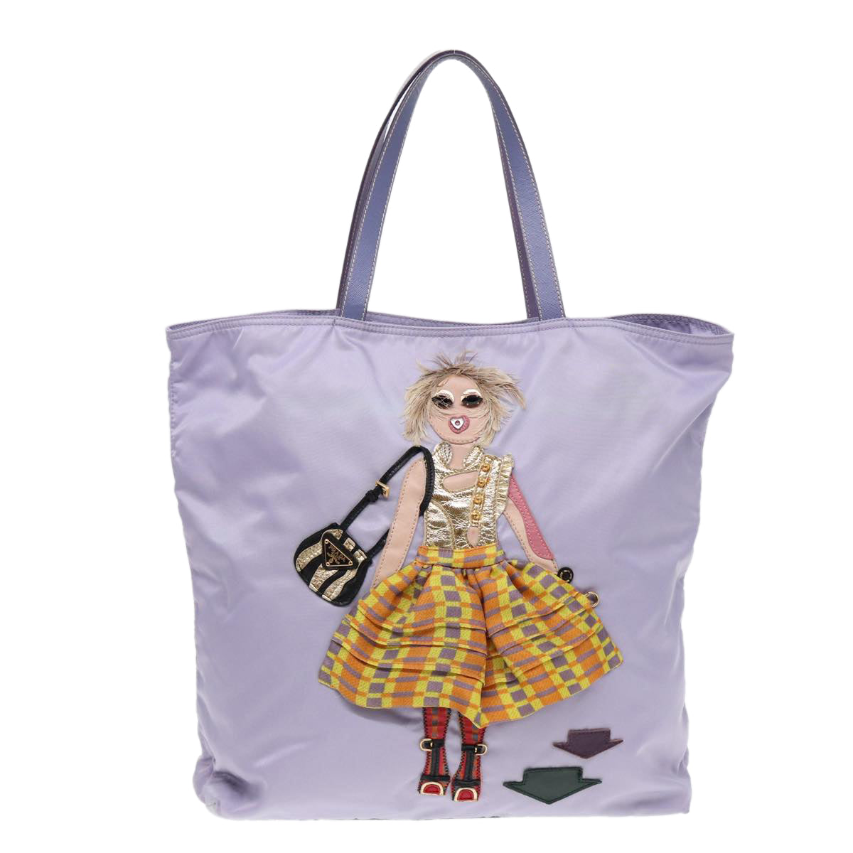 Prada Robot Tote Bag Auth Nylon Gold Purple