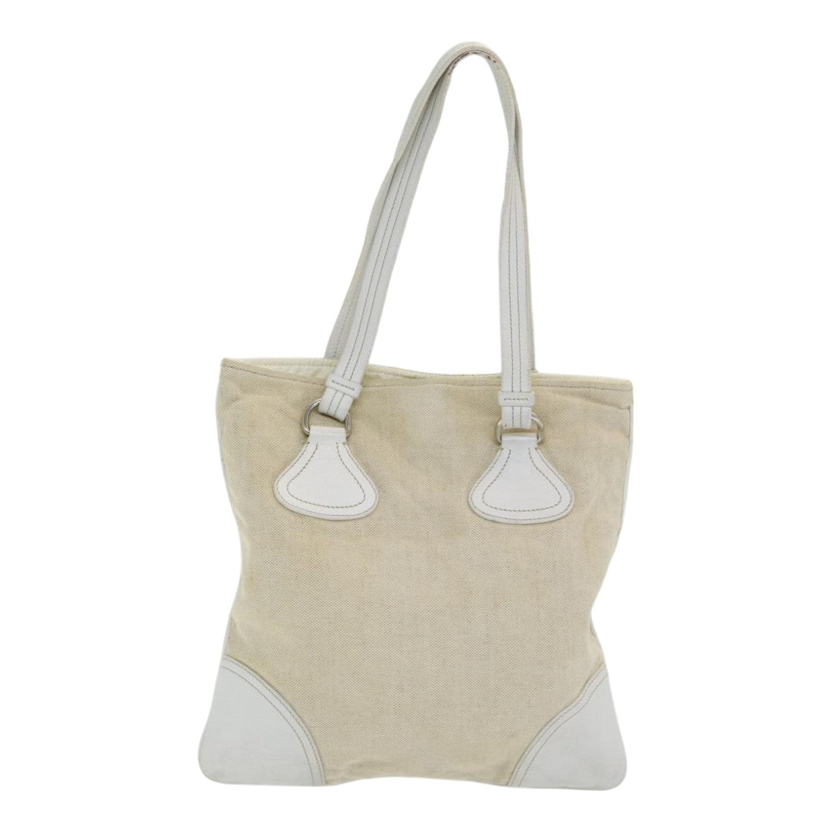Prada Tote Bag Auth Canvas Beige Silver Silver Auth 86251