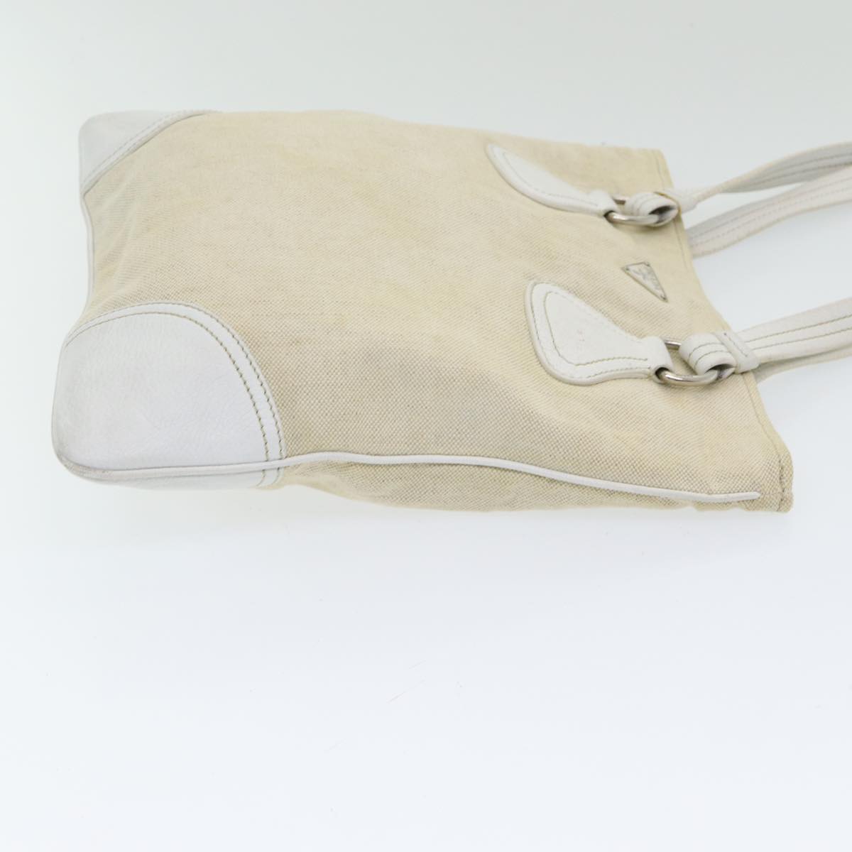 Prada Tote Bag Auth Canvas Beige Silver Silver Auth 86251
