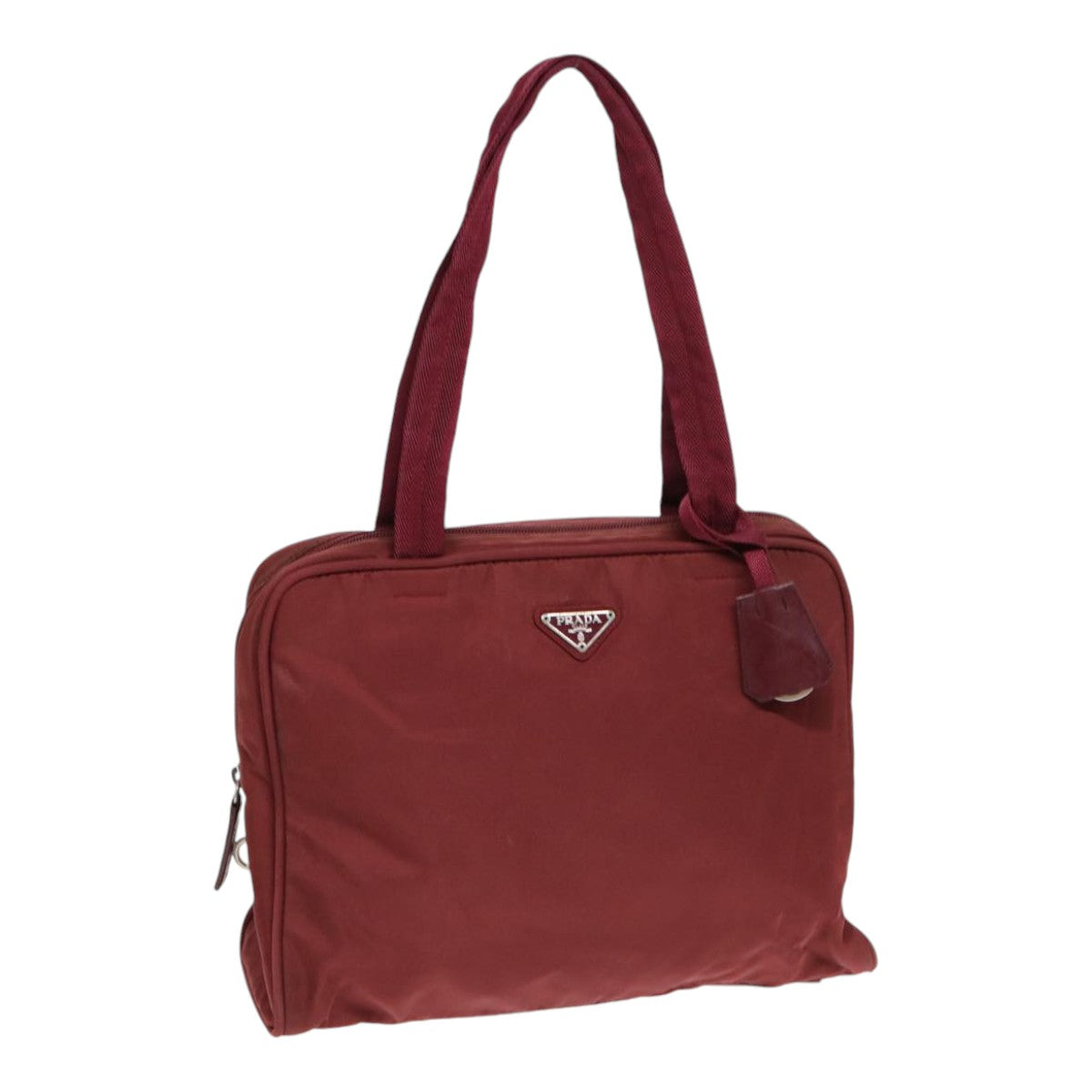 Prada Tote Bag Wine Auth Nylon Red Silver