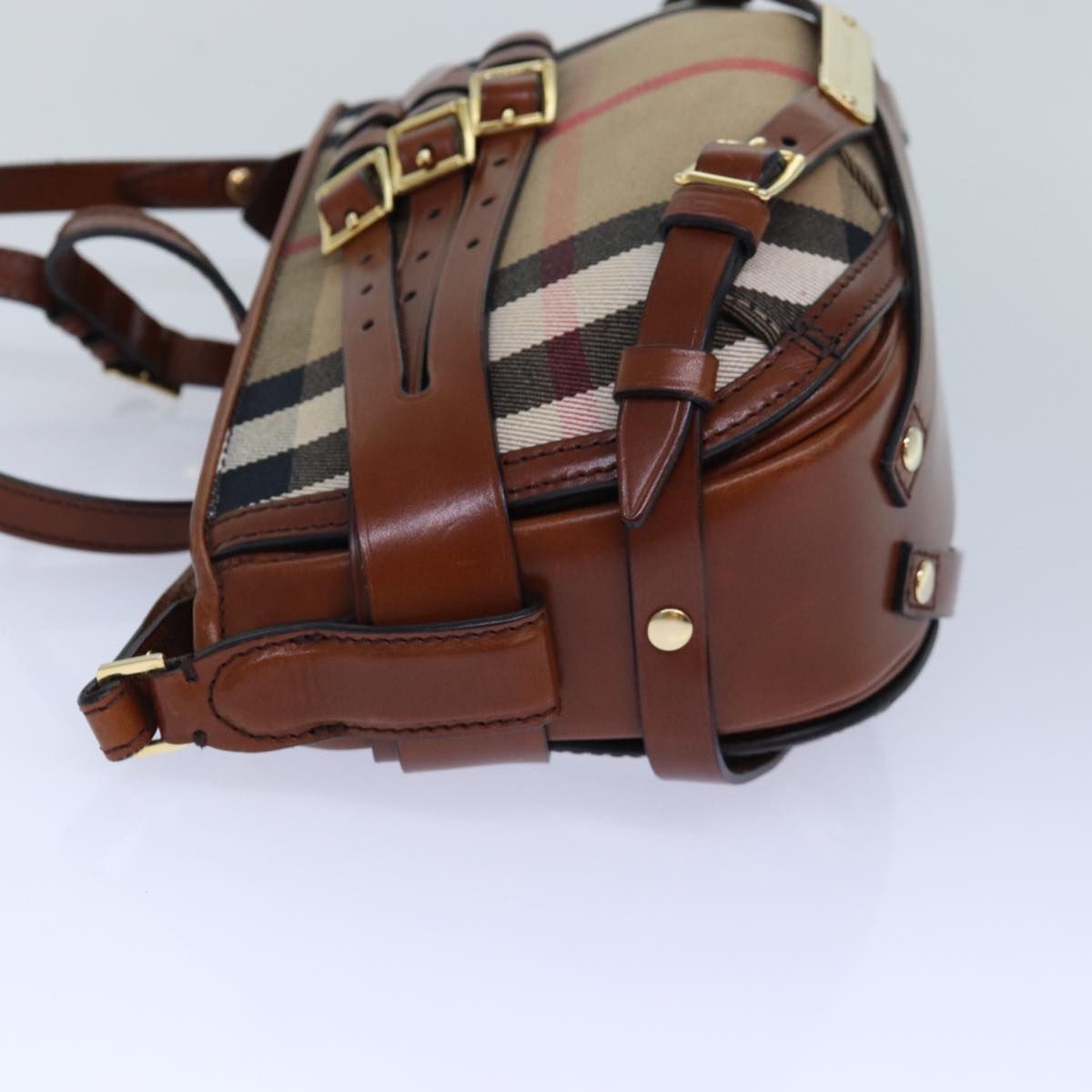 Burberry Luxury Nova Check Shoulder Bag Auth Canvas Beige Gold