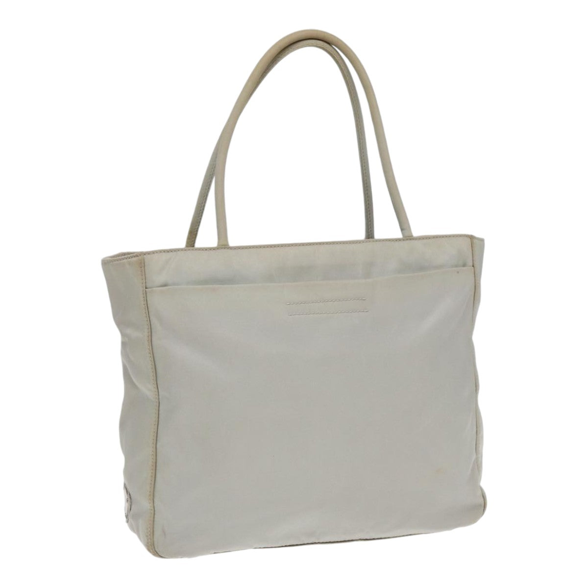 Prada Hand Bag Auth Nylon Silver Gray Travel Bag Silver Auth 86449