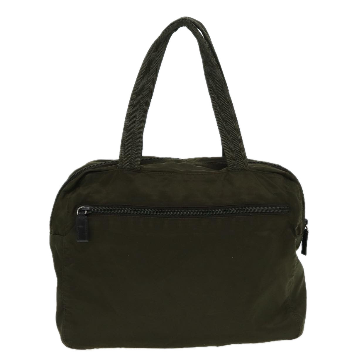 Prada Hand Bag Khaki Auth Nylon Silver Travel Bag Silver Auth 86453