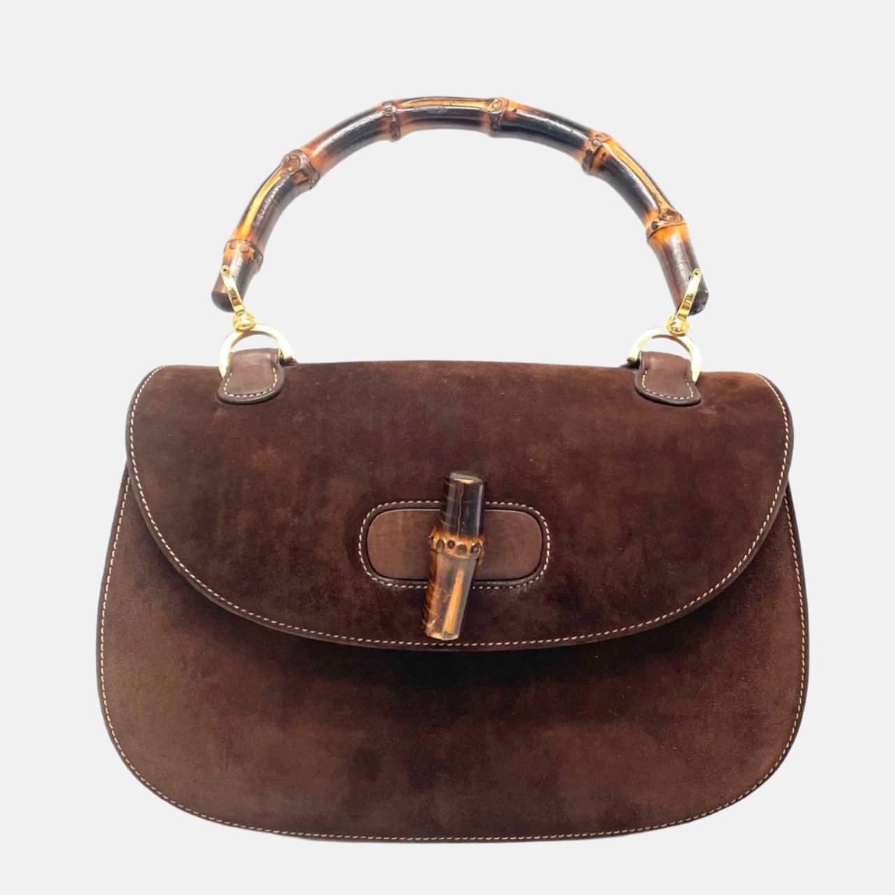 Gucci Bamboo Top Handle Dark Chocolate Leather Suede Brown Medium Travel Bag