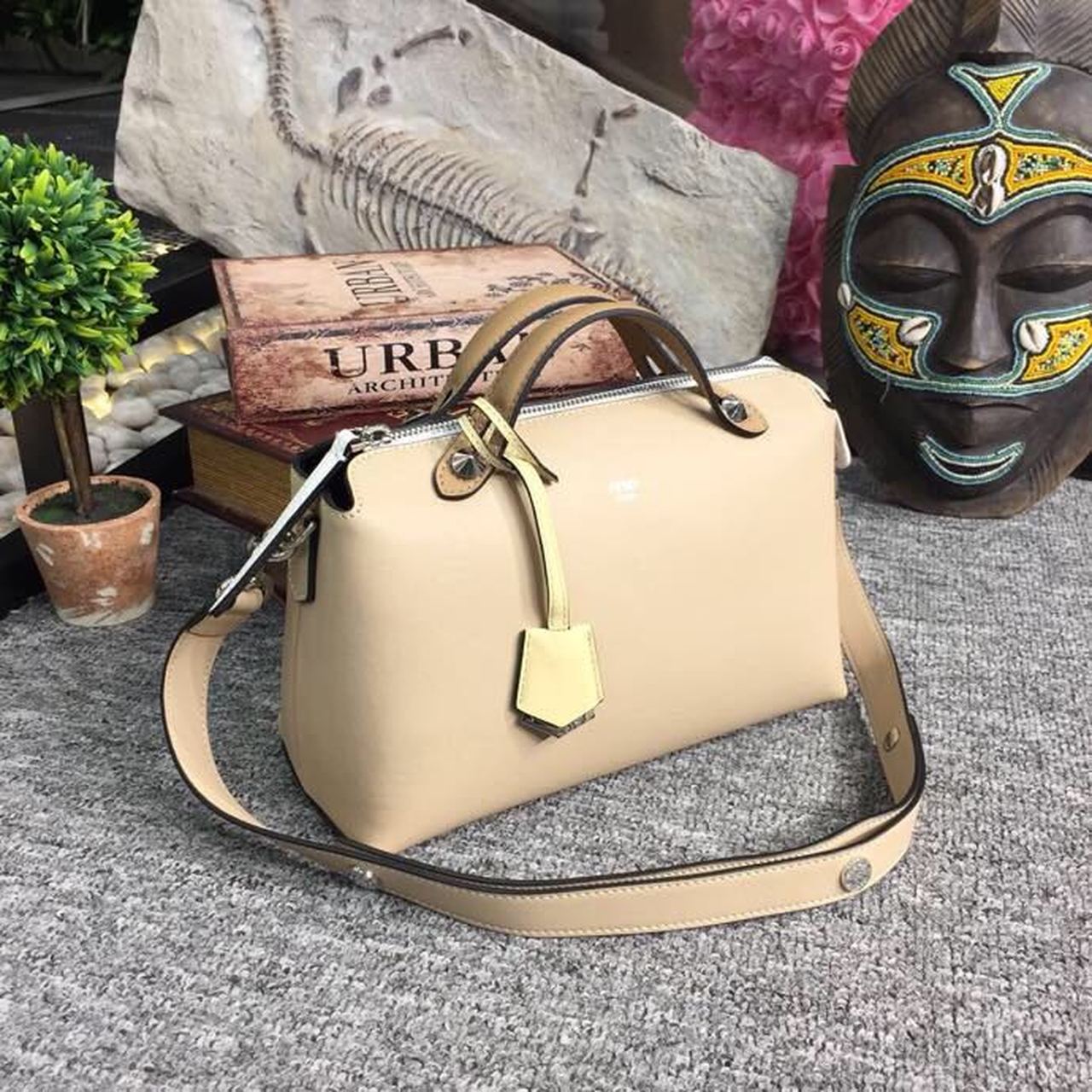 Fendi Top QualityTop Quality By Way Beige Medium FF Crossbody Bag