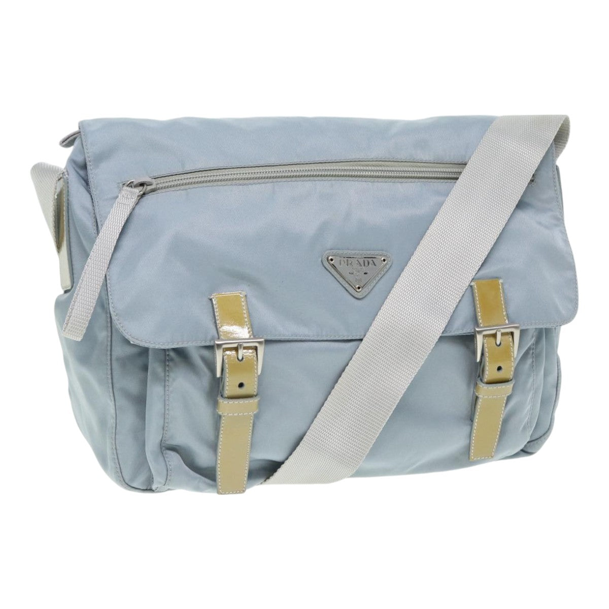 Prada Shoulder Bag Auth Nylon Blue Silver Silver Auth 86646