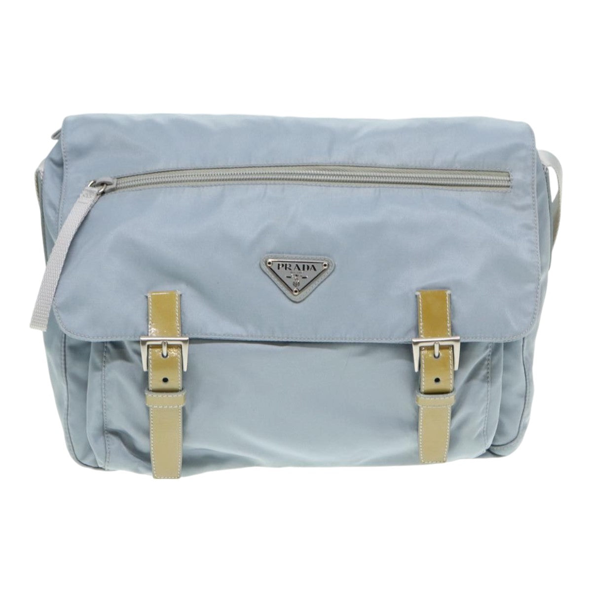 Prada Shoulder Bag Auth Nylon Blue Silver Silver Auth 86646