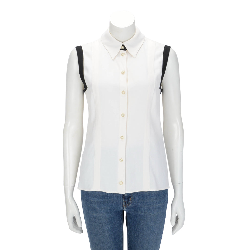 Chanel Ecru & Black Crepe Detail Trim Top Fr 40 Bag