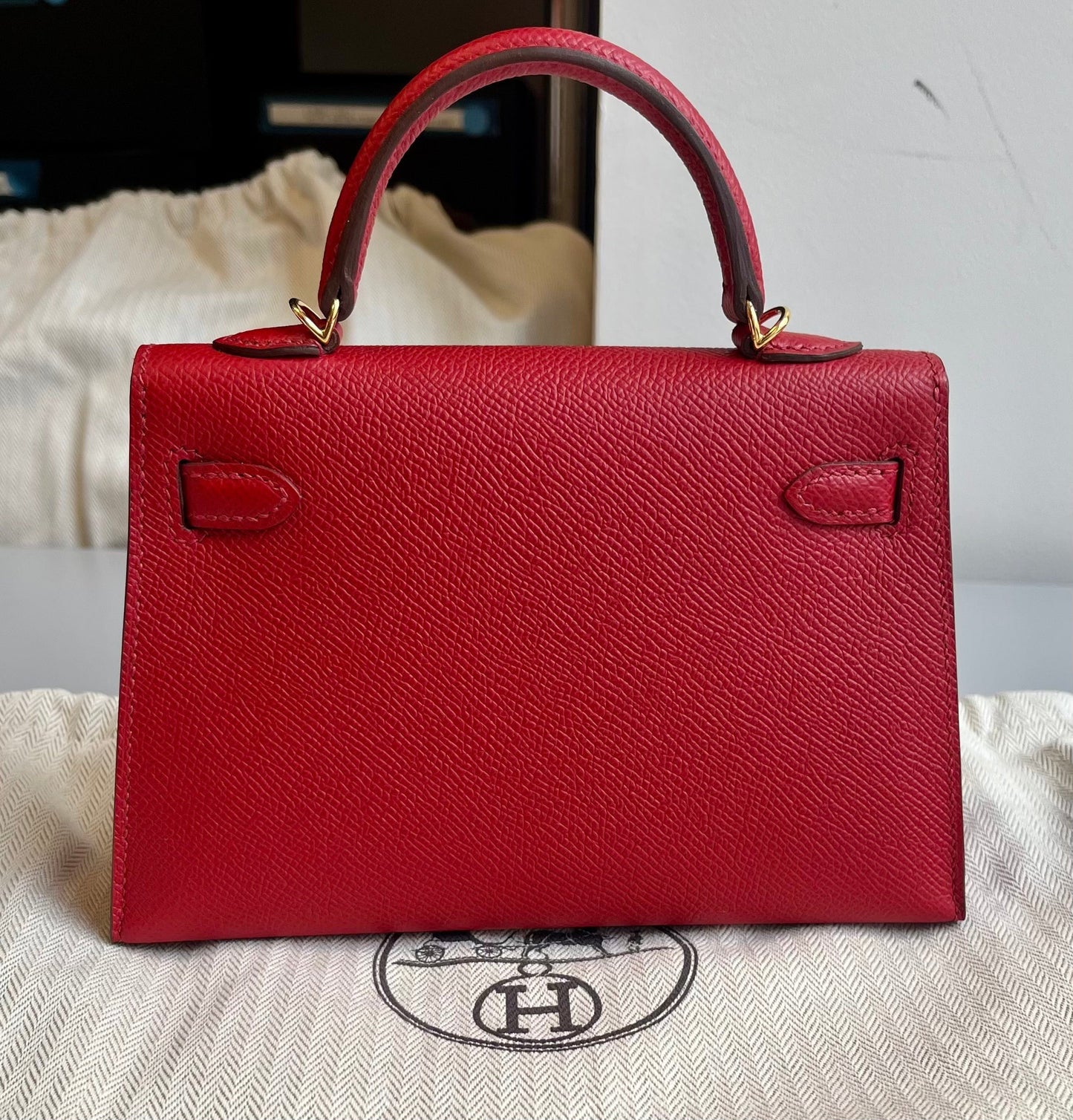 Hermes Kelly Sellier Rouge Piment Epsom Hardware Handbag Gold Travel Bag