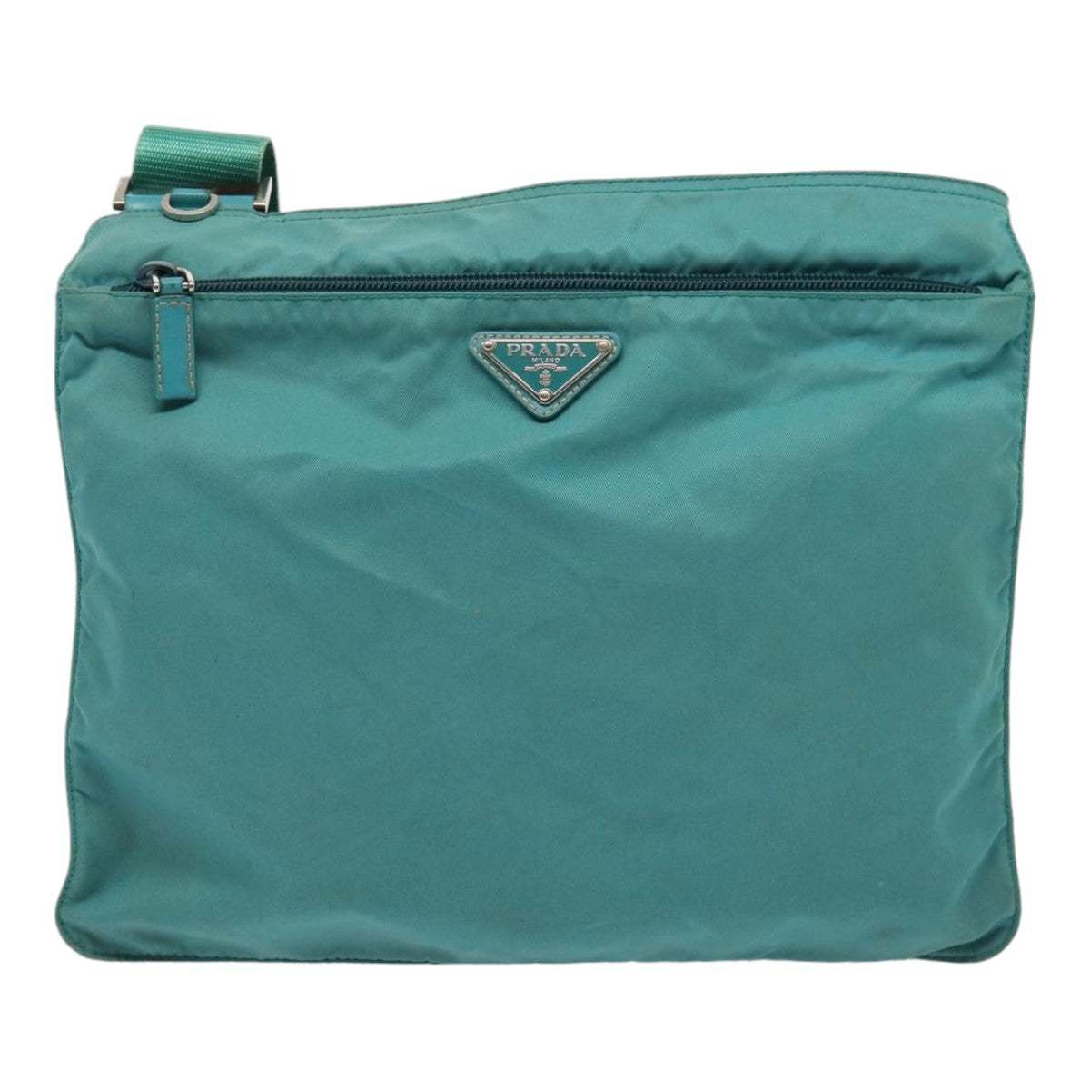 Prada Shoulder Bag Turquoise Auth Nylon Blue Silver Silver Auth 86875