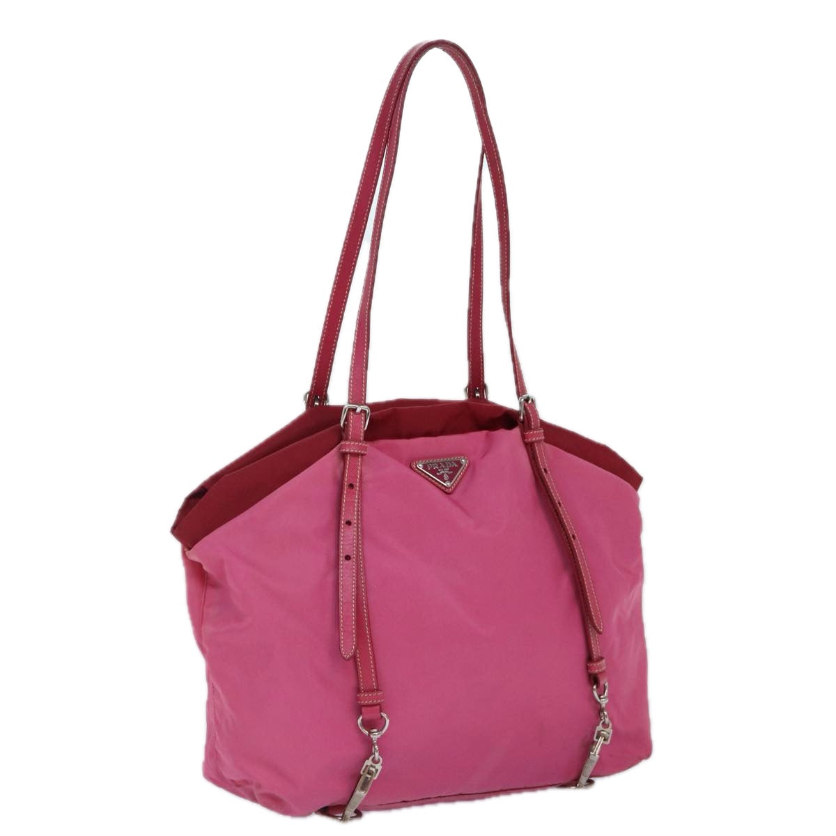 Prada Tote Bag Auth Nylon Pink Silver
