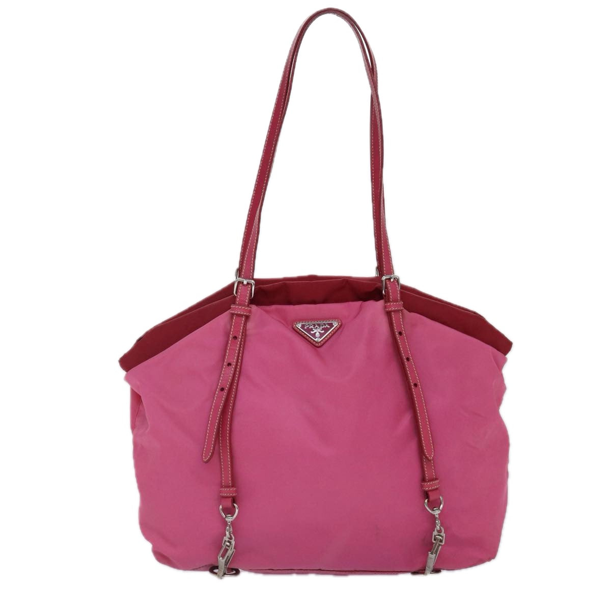 Prada Tote Bag Auth Nylon Pink Silver