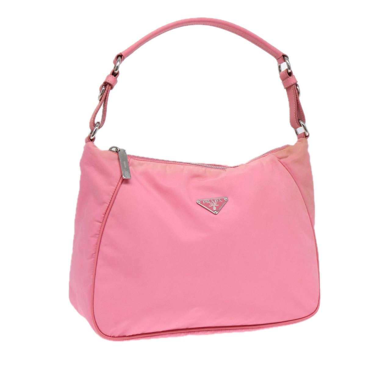 Prada Shoulder Bag Auth Nylon Pink Silver Silver Auth 86879