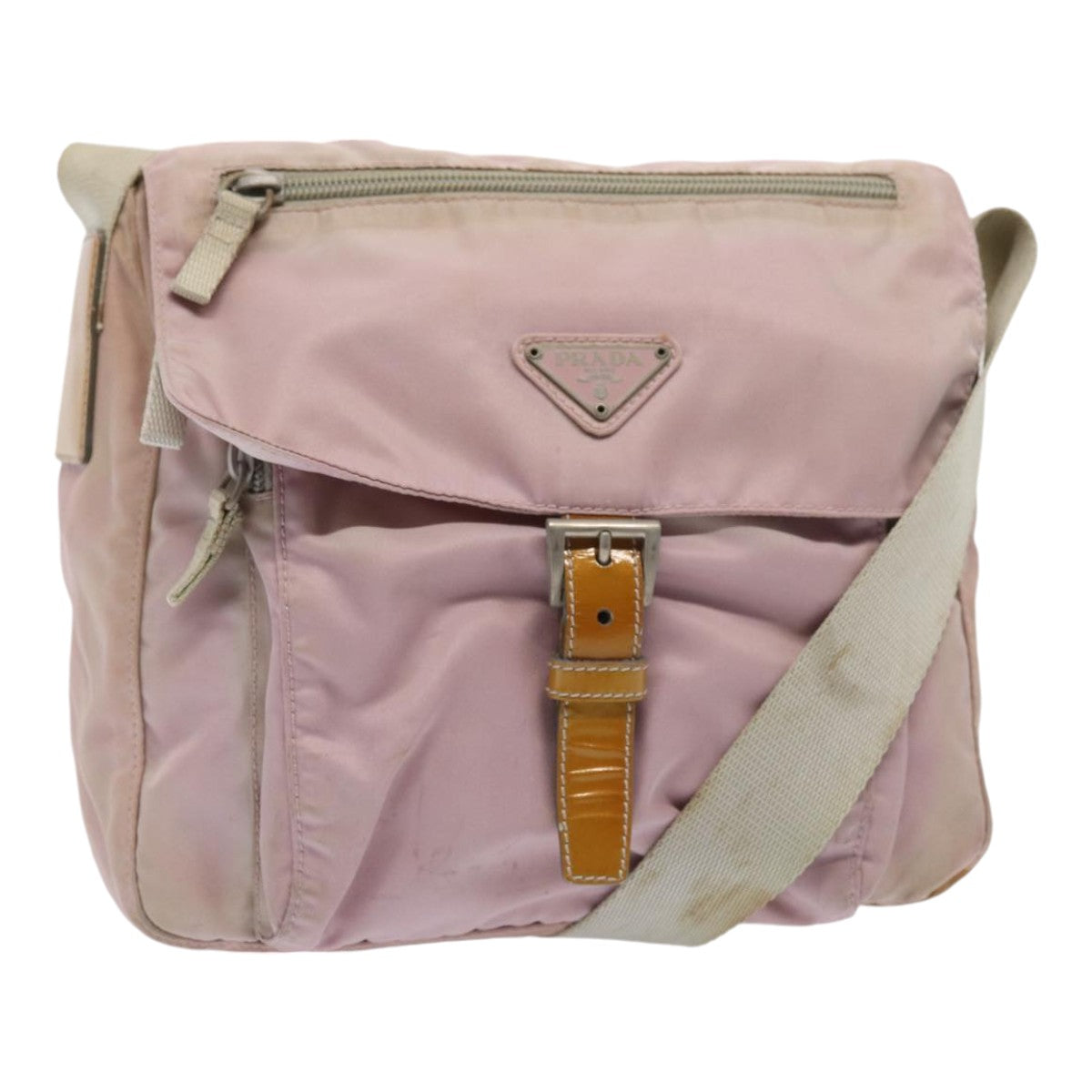 Prada Shoulder Bag Auth Nylon Pink Silver Silver Auth 86887