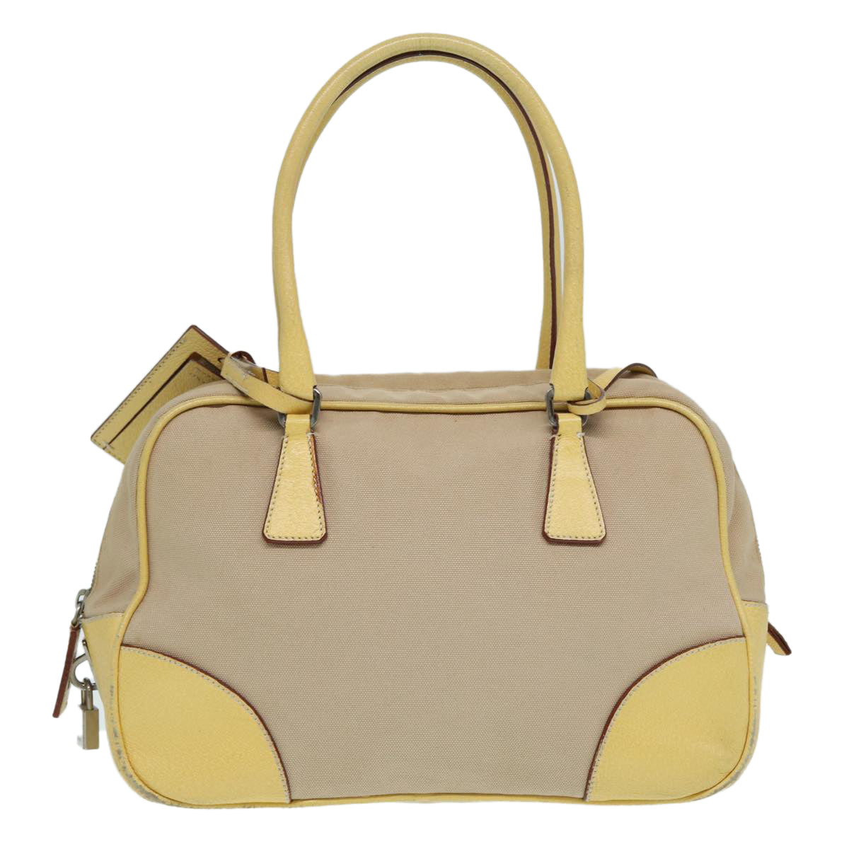 Prada Hand Bag Auth Canvas Beige Silver Travel Bag Silver Auth 86908