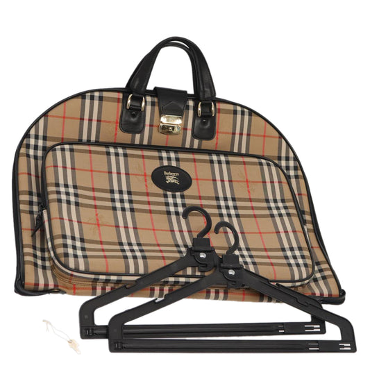 Burberry Luxury ss Nova Check Garment Cover Auth Handbag Leather Canvas Black Travel Bag