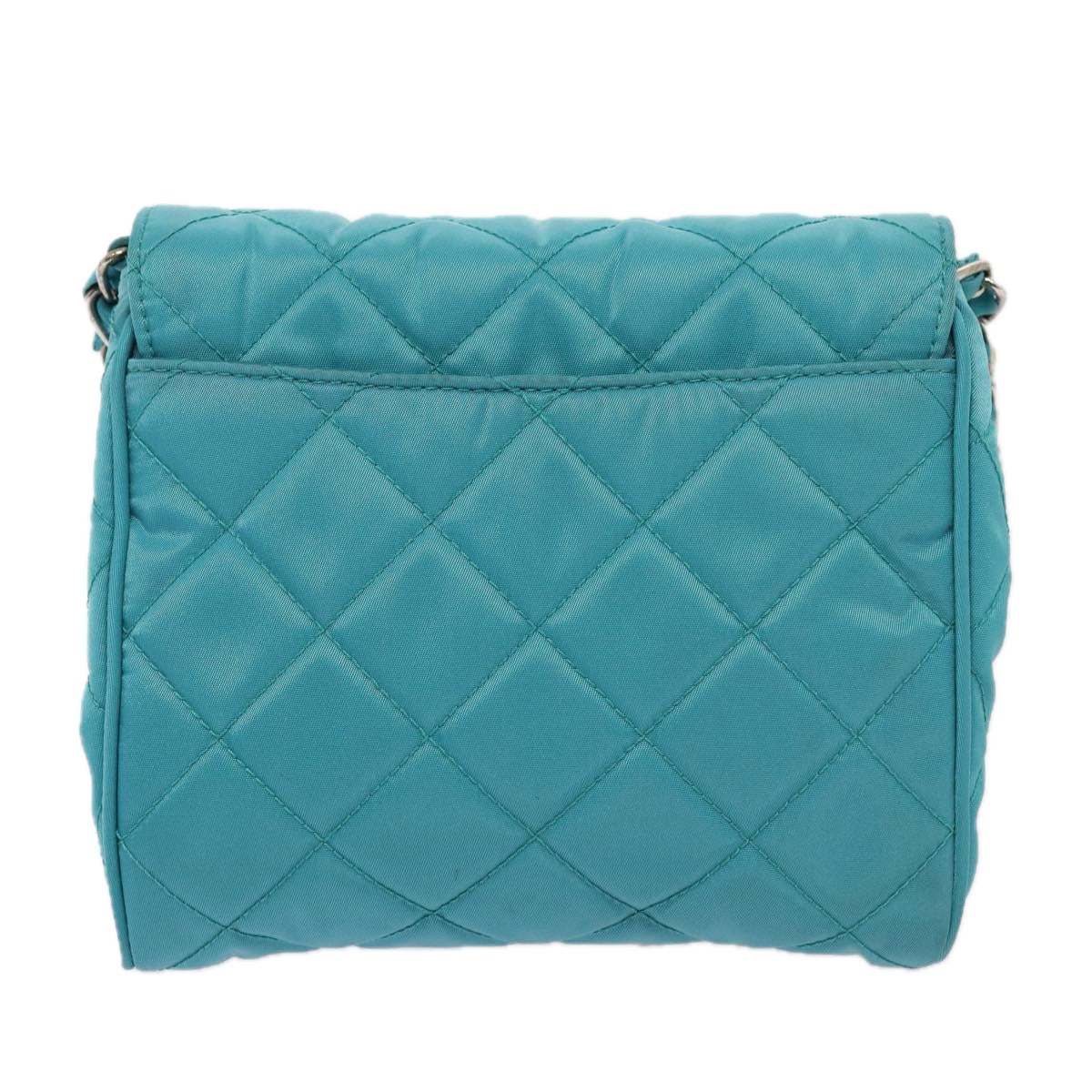 Prada Shoulder Bag Turquoise Auth Nylon Blue Silver