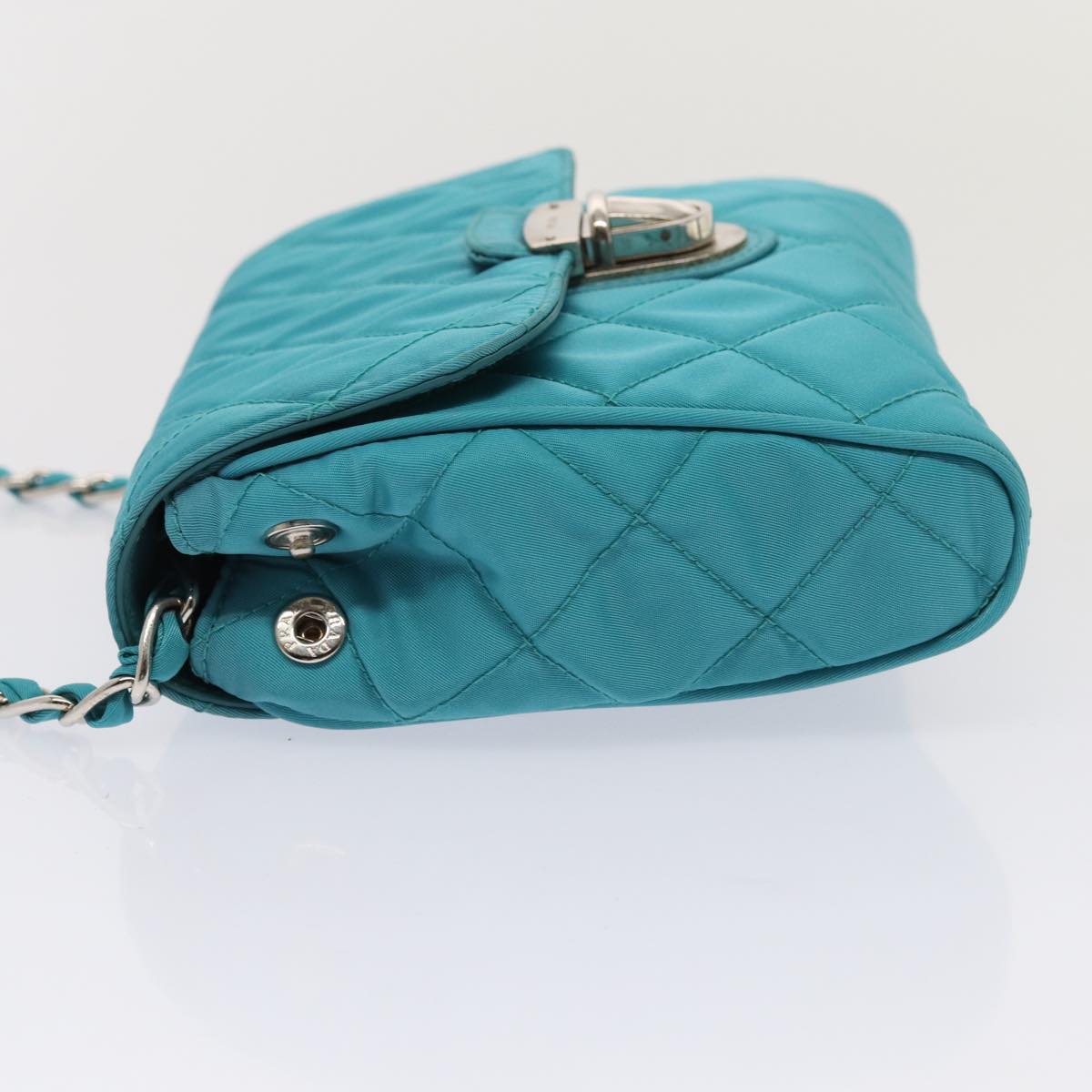 Prada Shoulder Bag Turquoise Auth Nylon Blue Silver