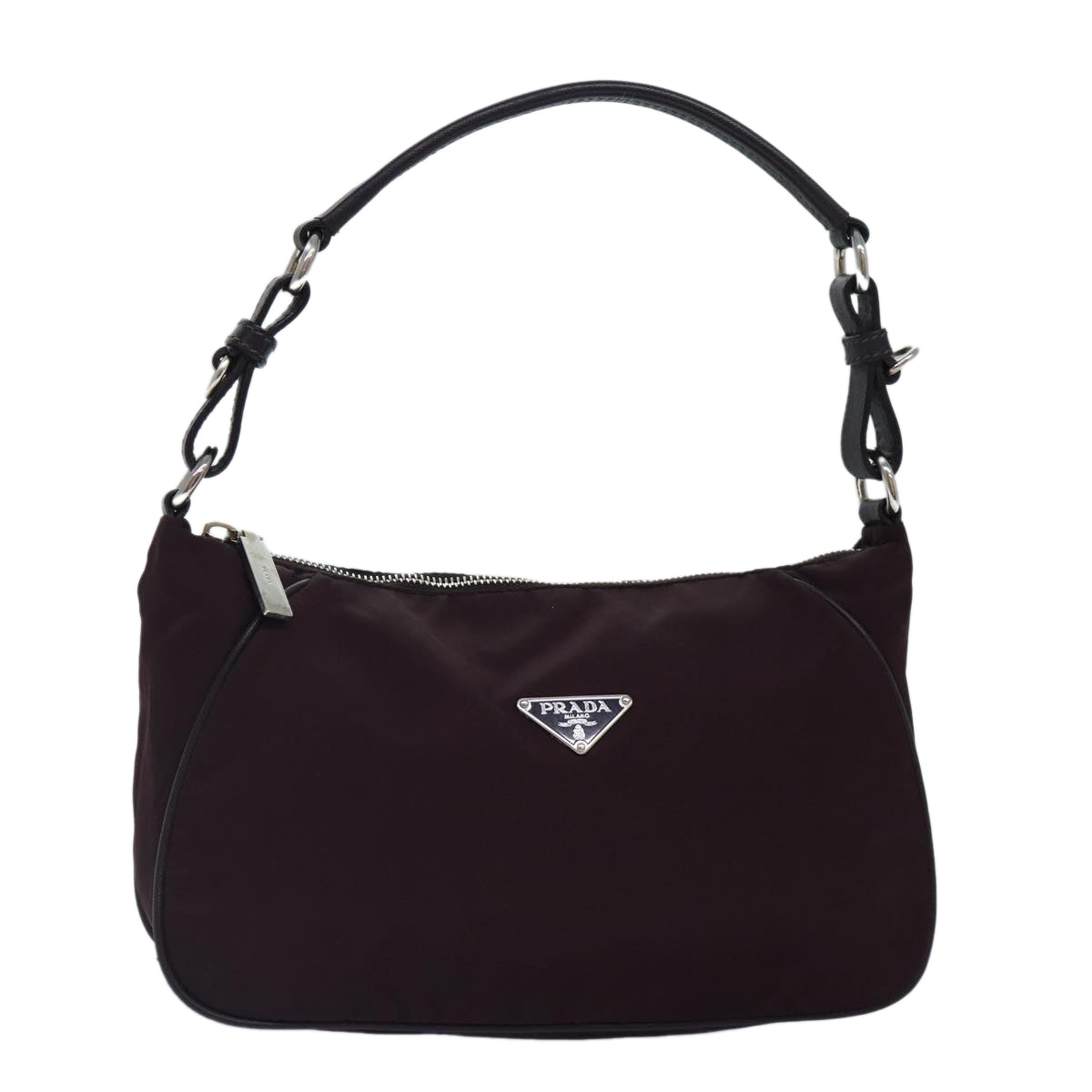 Prada Shoulder Bag Wine Auth Nylon Red Silver