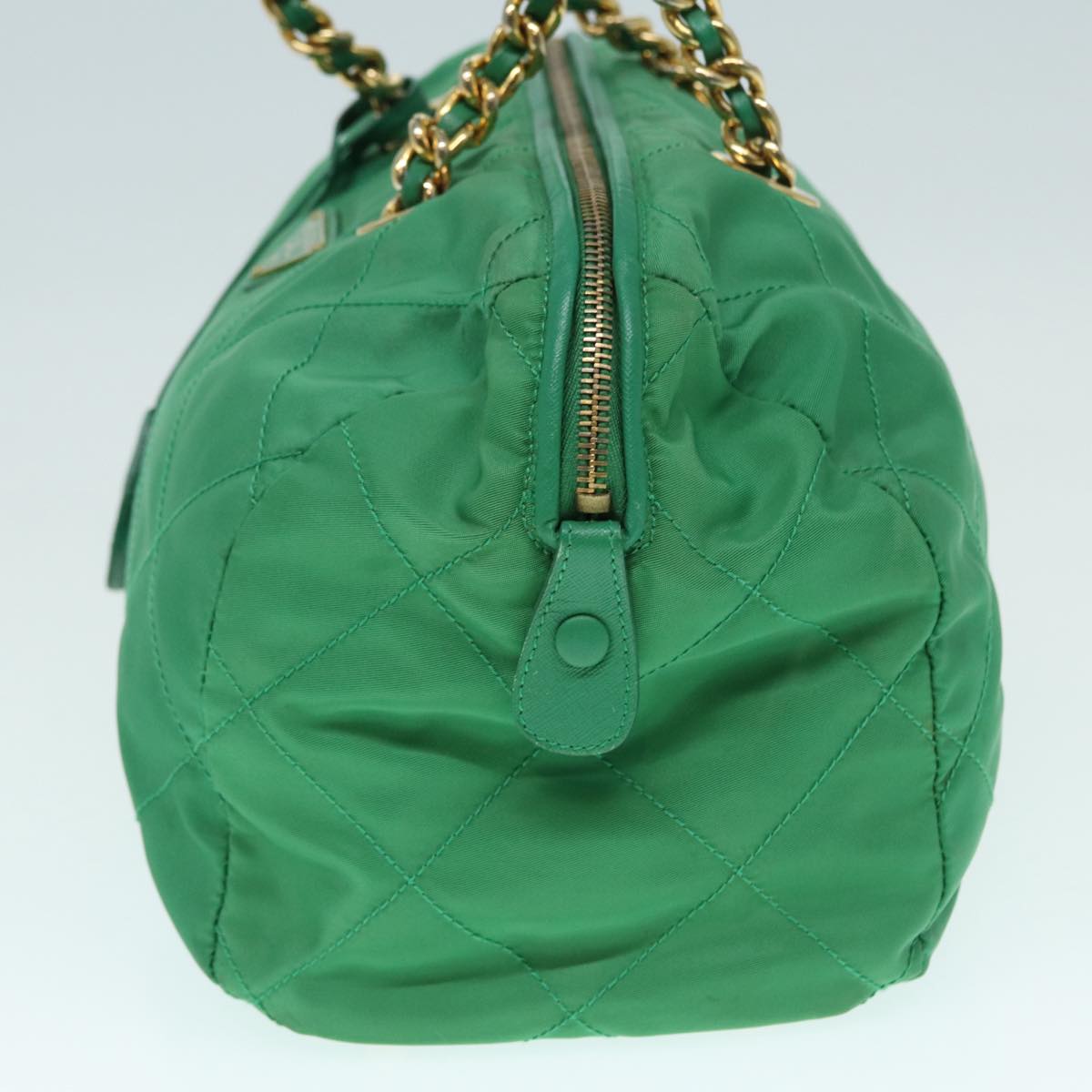 Prada Hand Bag Auth Nylon Green Gold Travel Bag