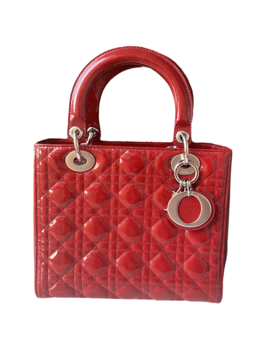 Dior Lady Bag Patent Sku Leather Red Travel Bag