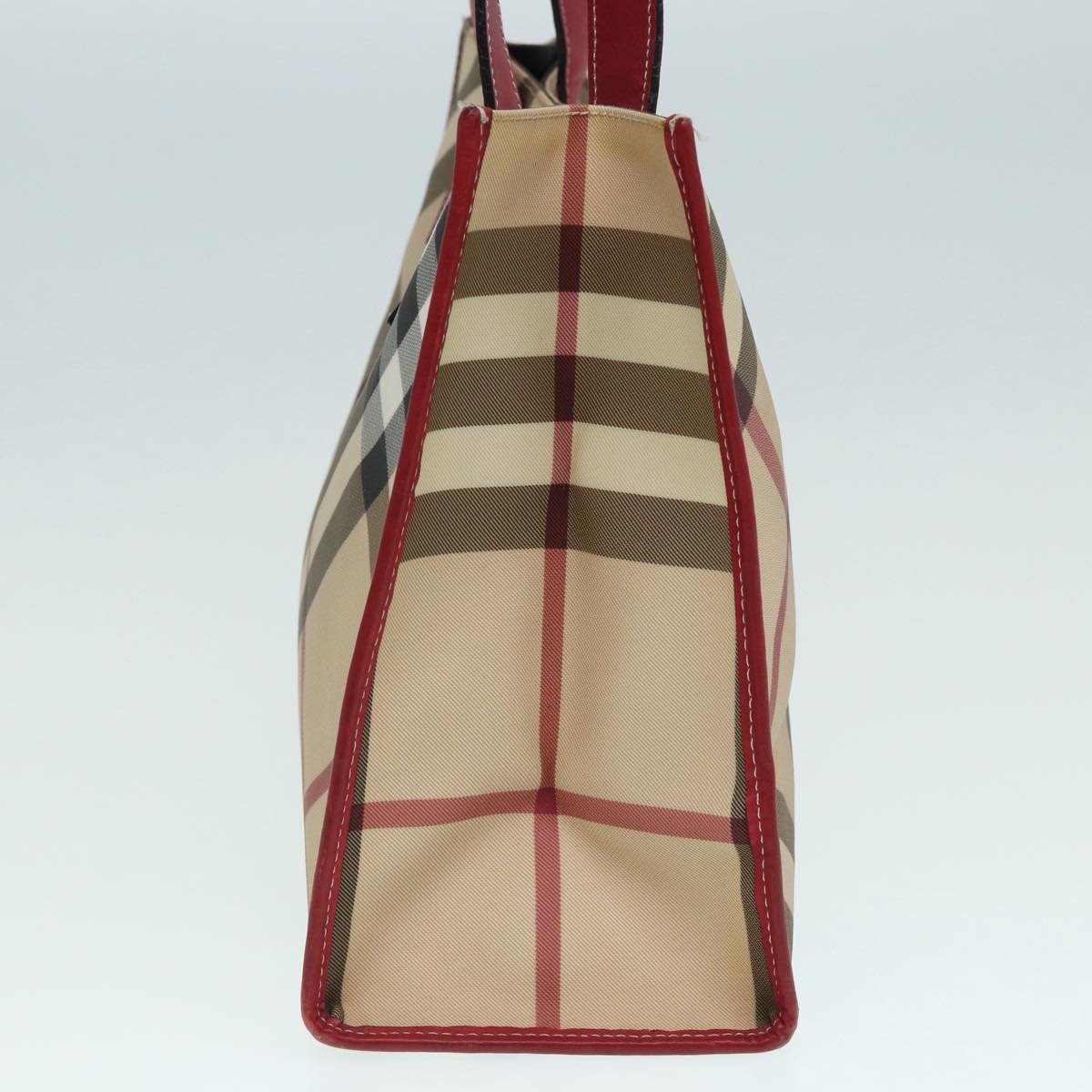 Burberry Luxury Nova Check Tote Bag Auth Beige Red Silver