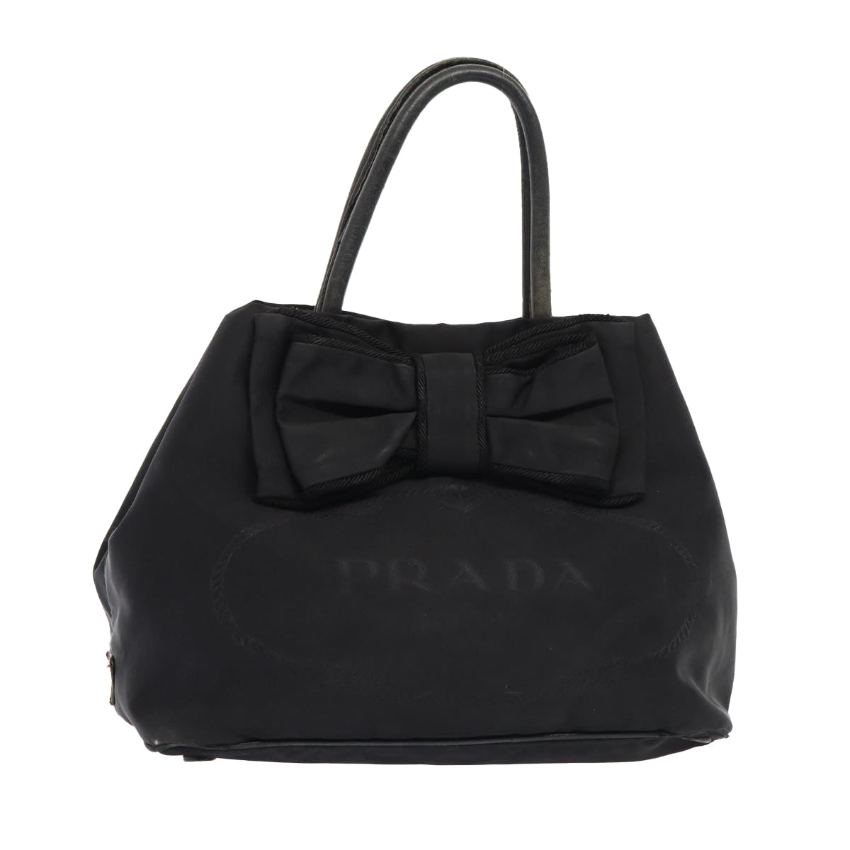 Prada Shoulder Bag Auth Nylon Black Gold Gold Auth 87028