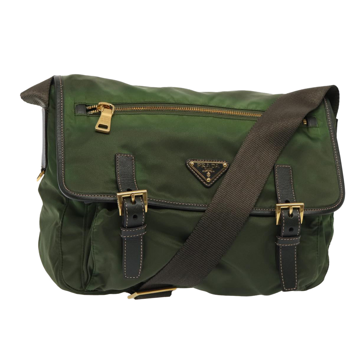 Prada Shoulder Bag Khaki Auth Nylon Gold Gold Auth 87039