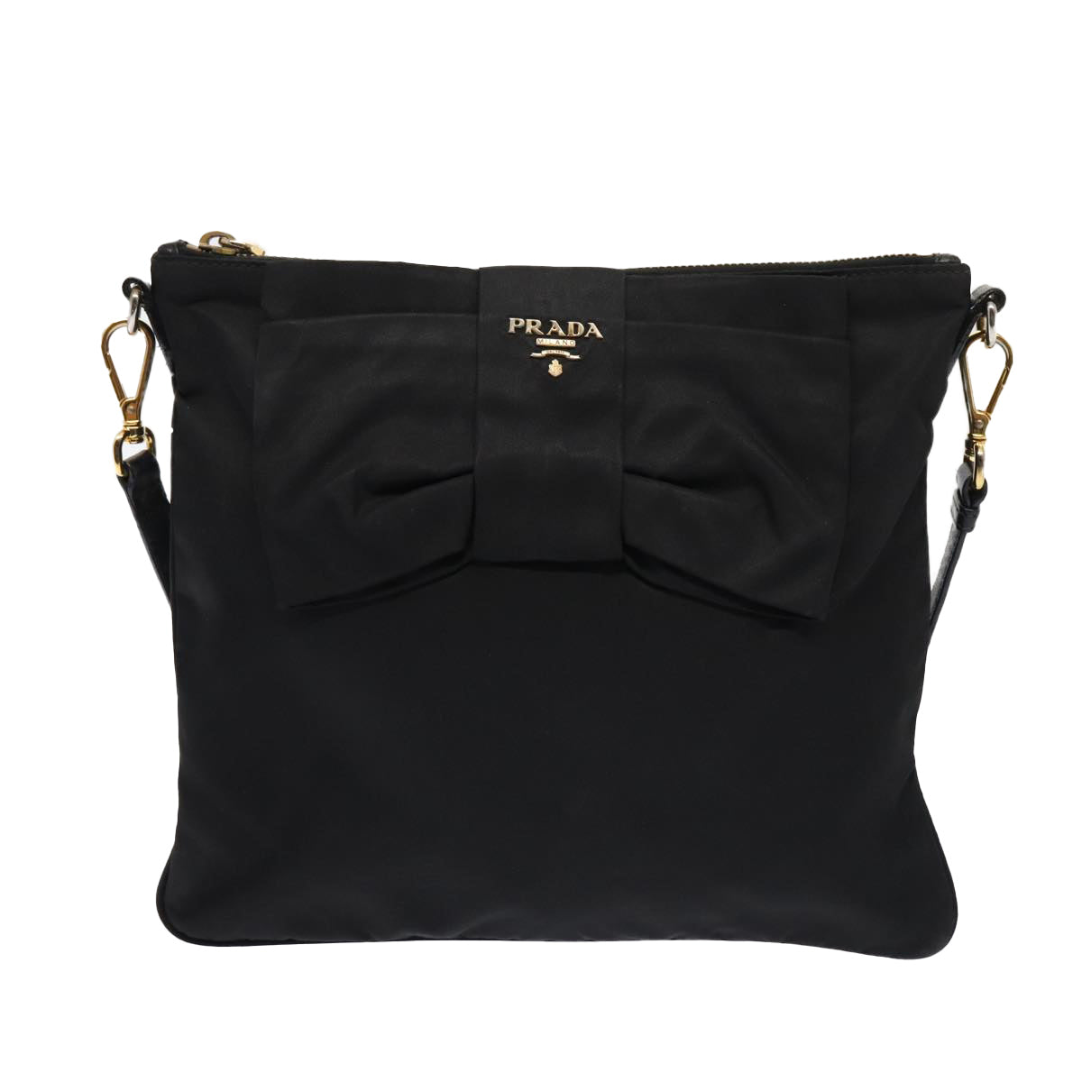 Prada Shoulder Bag Auth Nylon Black Gold Gold Auth 87081