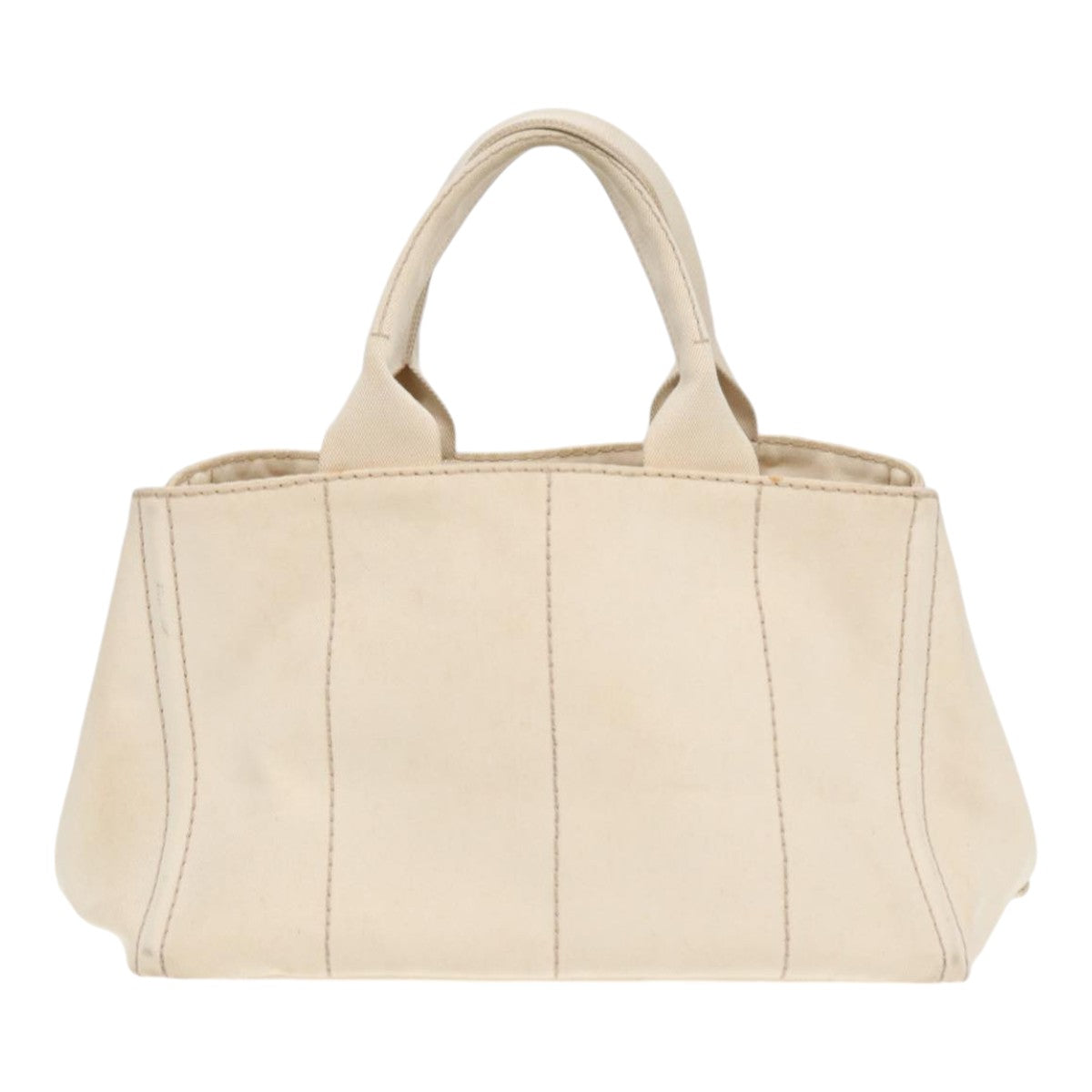 Prada Canapa Mm Hand Bag Auth Canvas Gold Cream Travel Bag