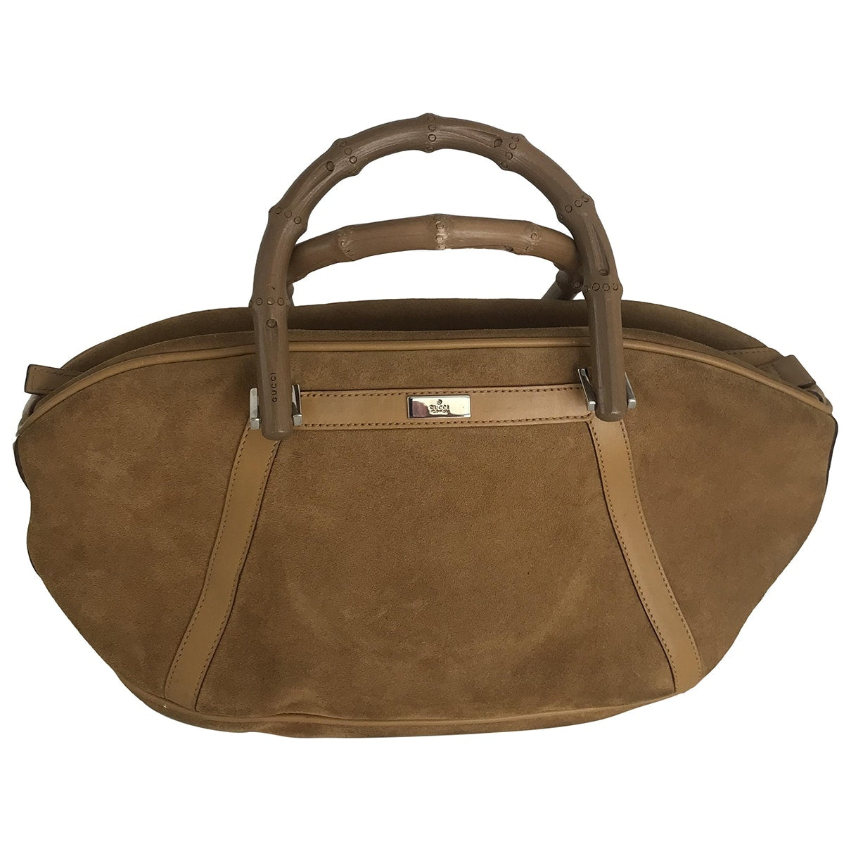 Gucci bamboo camel suede handbag