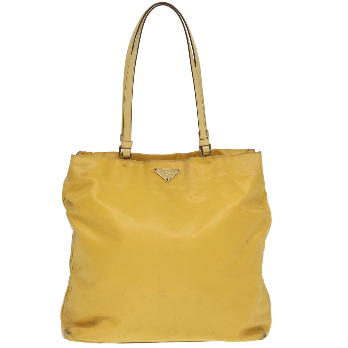 Prada Tote Bag Auth Nylon Gold Yellow