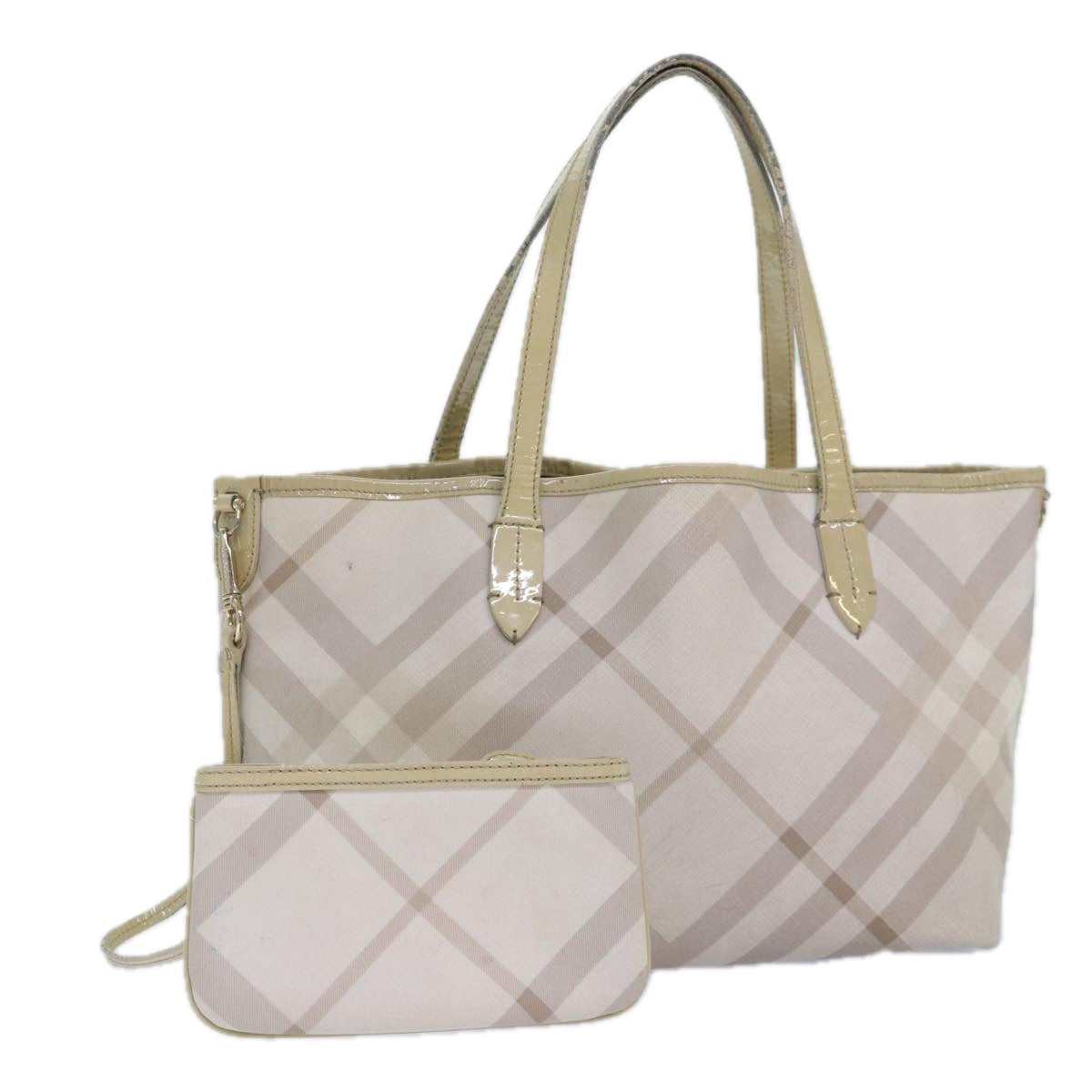 Burberry Luxury Nova Check Tote Bag Pvc Auth White Silver
