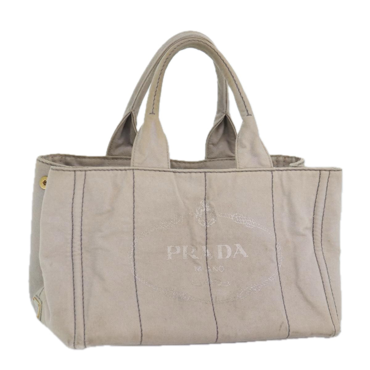 Prada Canapa Mm Hand Bag Auth Canvas Gold Gray Travel Bag