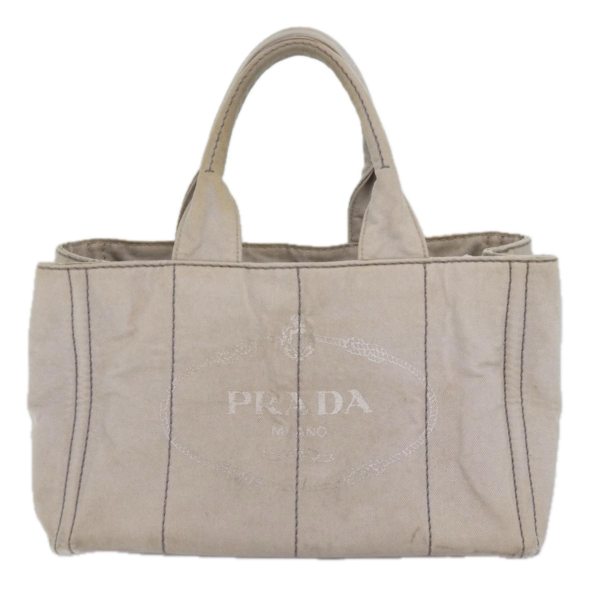 Prada Canapa Mm Hand Bag Auth Canvas Gold Gray Travel Bag