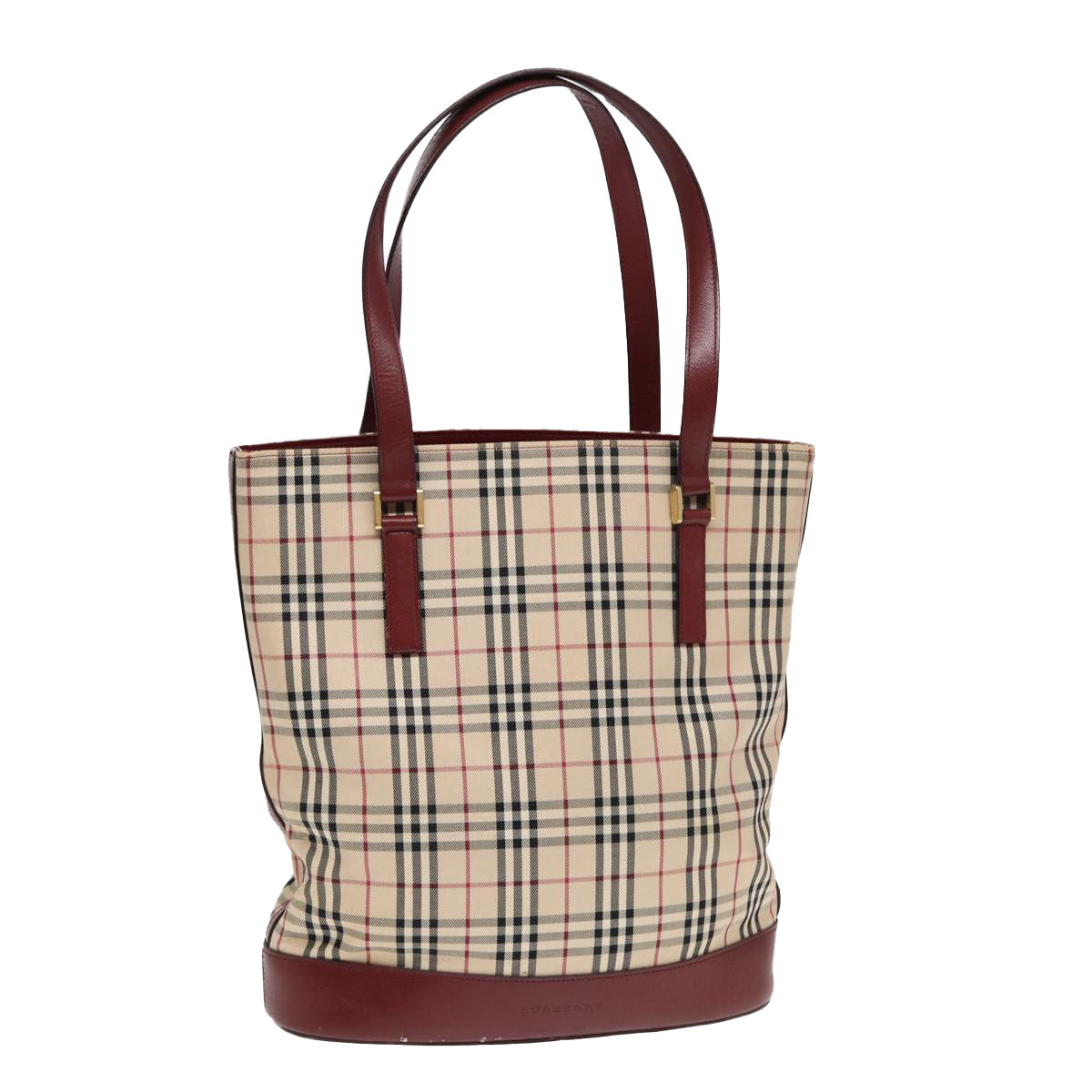 Burberry Luxury Nova Check Tote Bag Bordeaux Auth Leather Canvas Beige