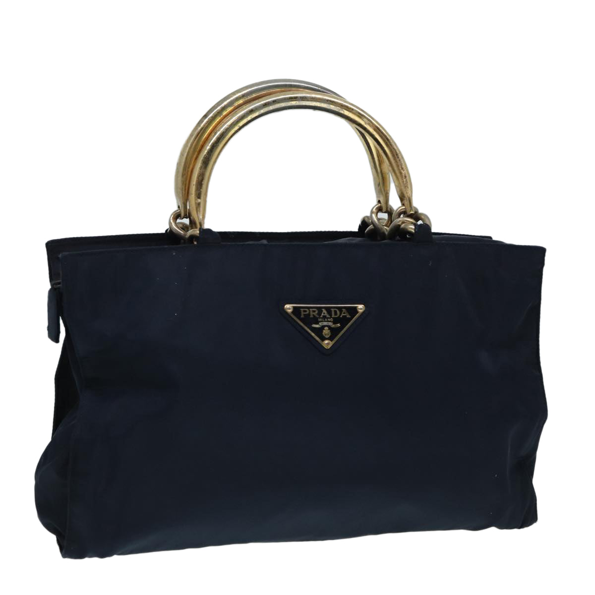 Prada Hand Bag Auth Nylon Navy Travel Bag