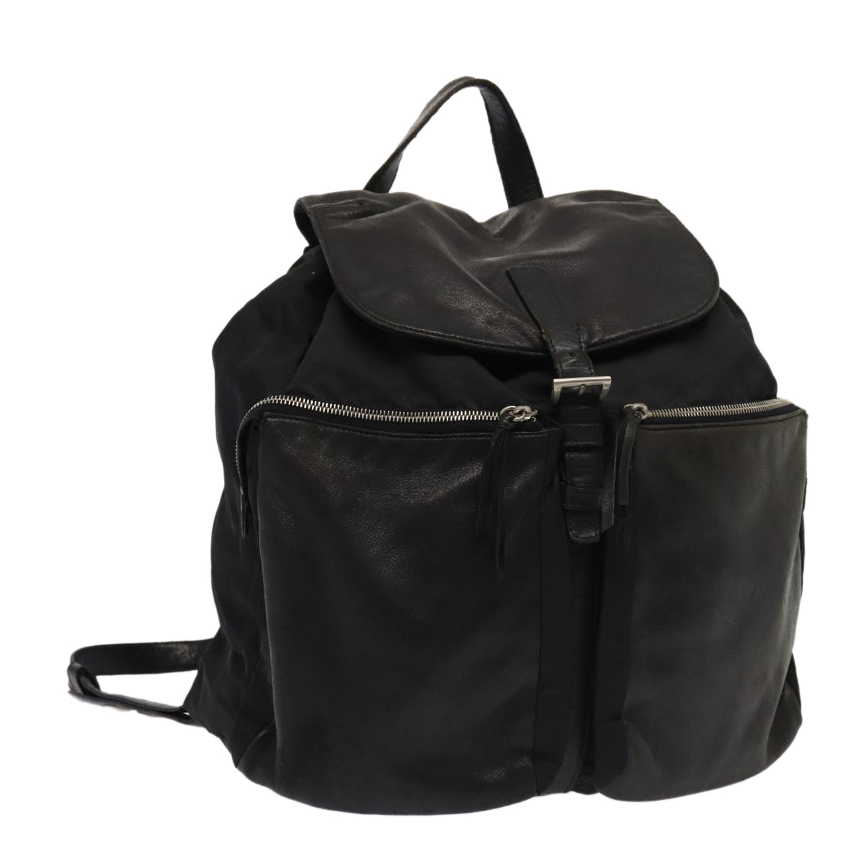 Prada Backpack Auth Leather Nylon Black
