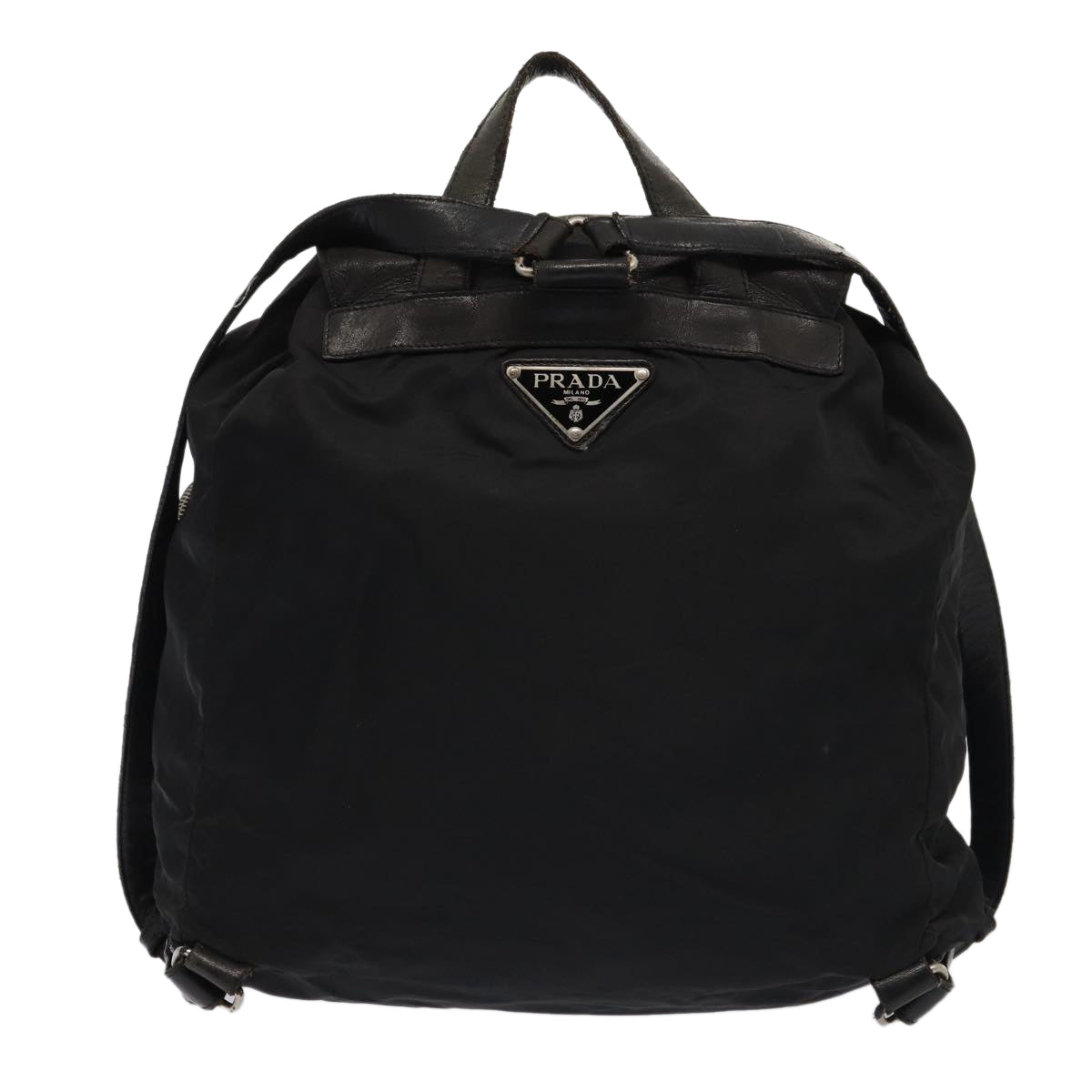 Prada Backpack Auth Leather Nylon Black