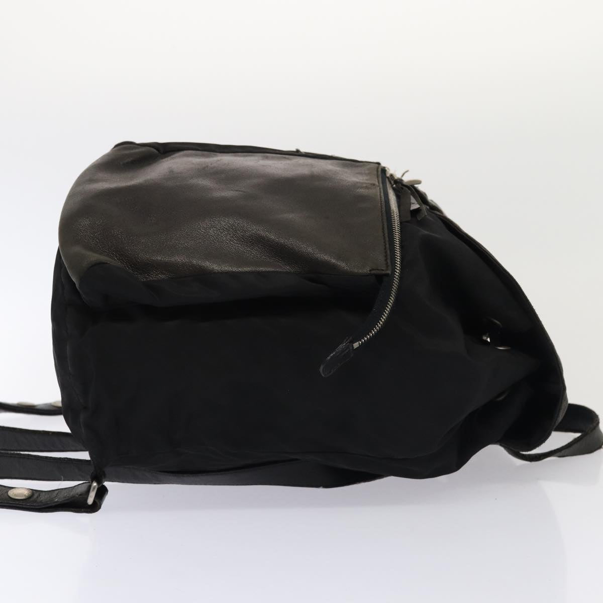 Prada Backpack Auth Leather Nylon Black