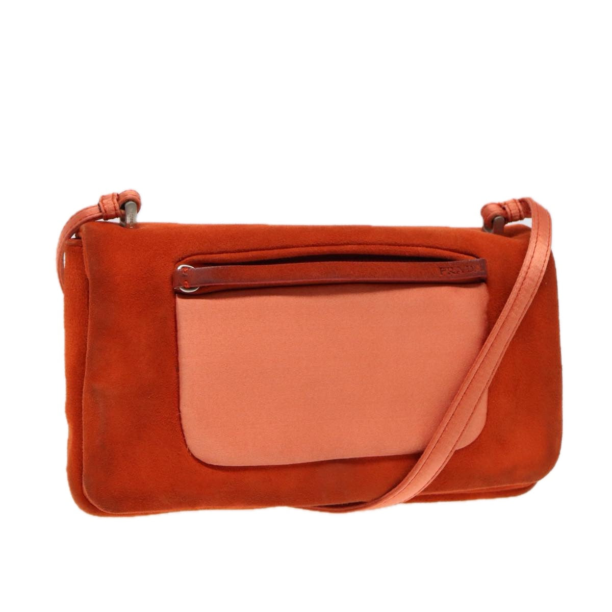 Prada Shoulder Bag Auth Suede Silver Orange
