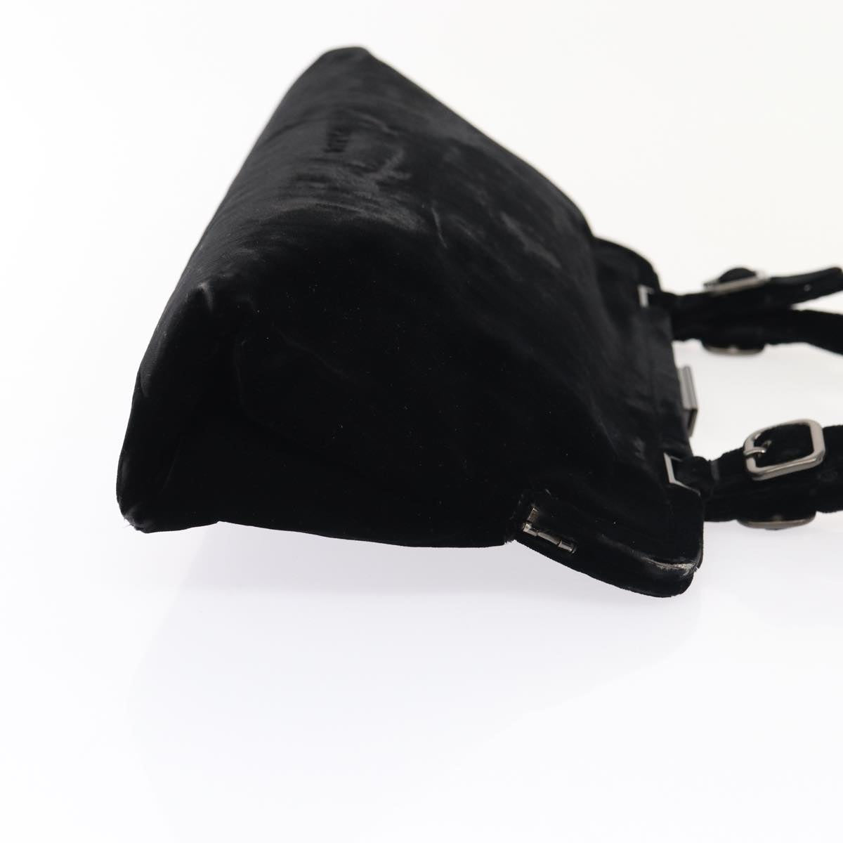 Prada Hand Bag Velor Auth Black Silver Travel Bag