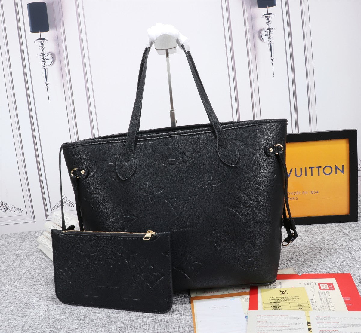 Louis Vuitton LV Neverfull Mm Tote Bag Empreinte For Monogram Black Shoulder Bag