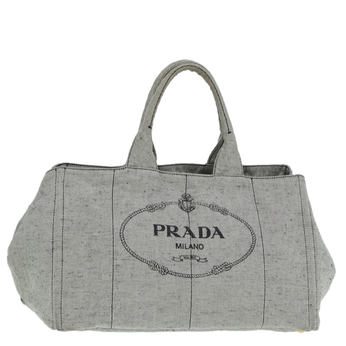 Prada Canapa Gm Hand Bag Auth Canvas Gold Gray Travel Bag Gold Auth 87436