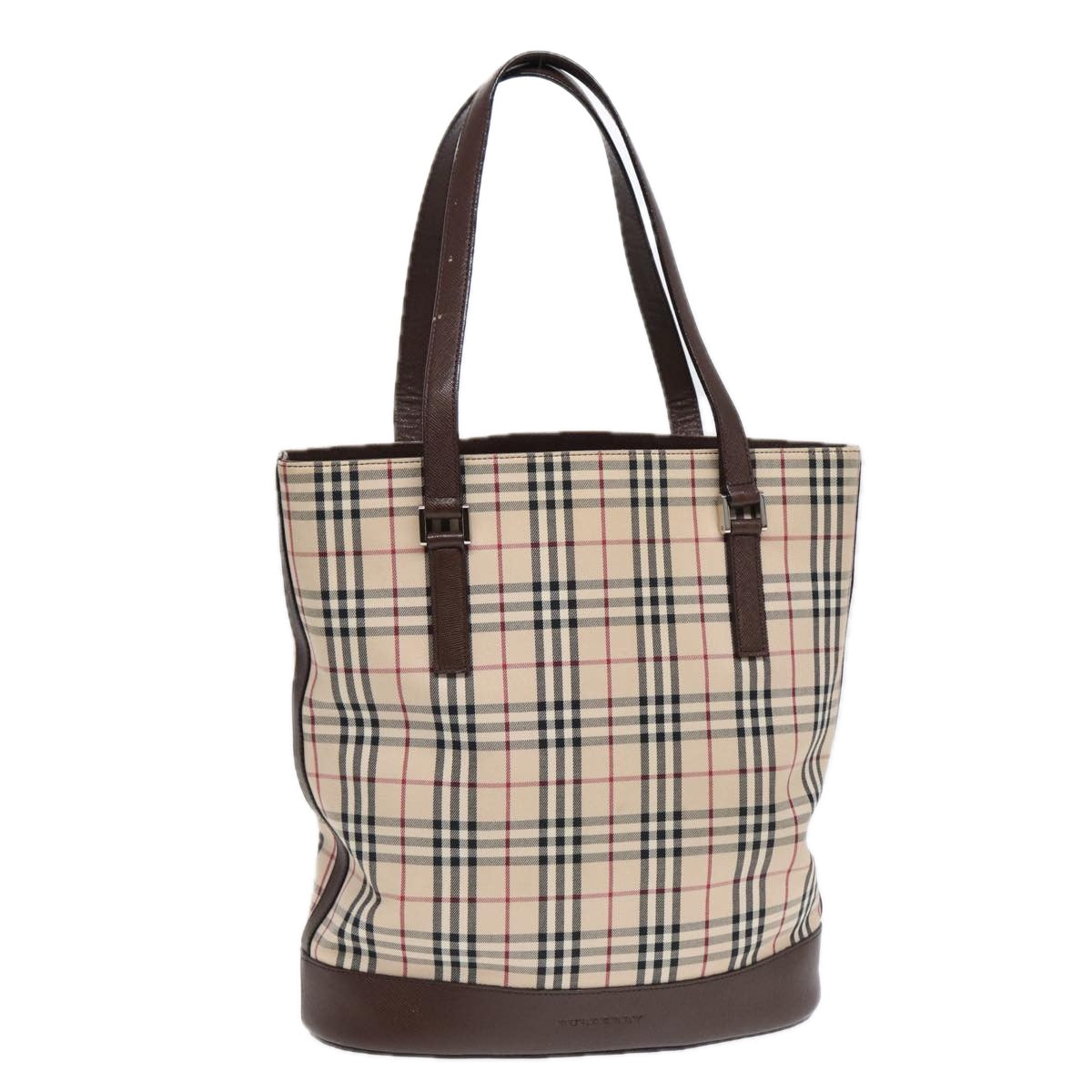 Burberry Luxury Nova Check Tote Bag Auth Canvas Brown Beige Silver Auth 87632
