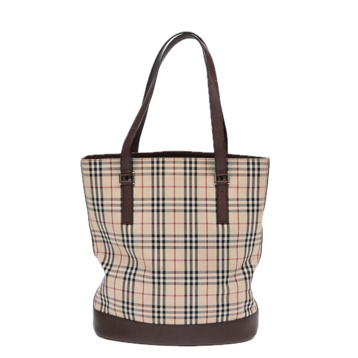 Burberry Luxury Nova Check Tote Bag Auth Canvas Brown Beige Silver Auth 87632