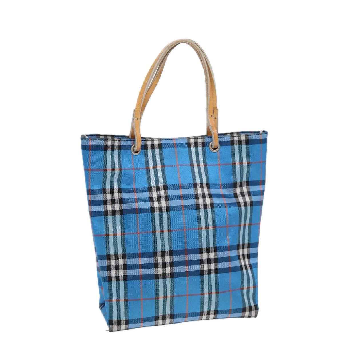 Burberry Luxury Nova Check Tote Bag Auth Nylon Blue Silver