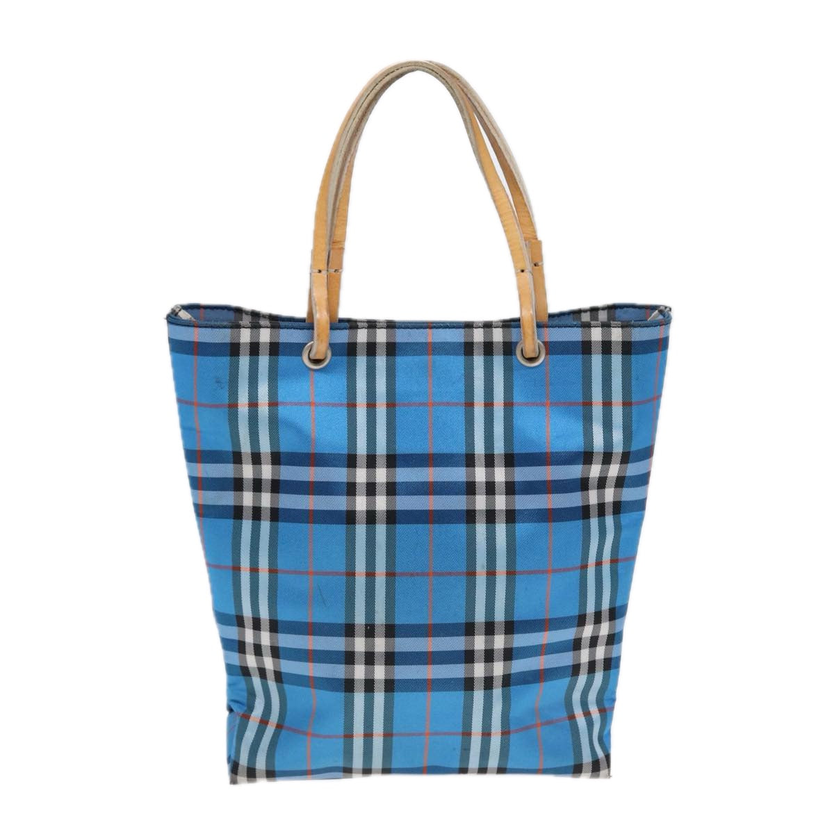 Burberry Luxury Nova Check Tote Bag Auth Nylon Blue Silver