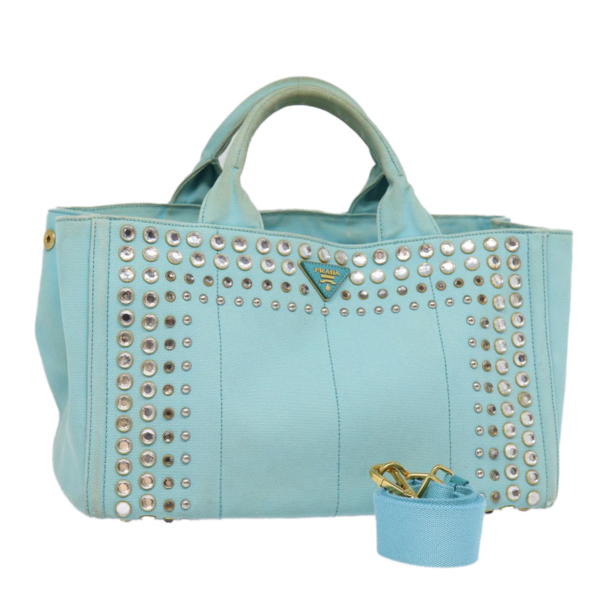 Prada Canapa Gm Hand Bag 2Way Light Auth Canvas Blue Travel Bag